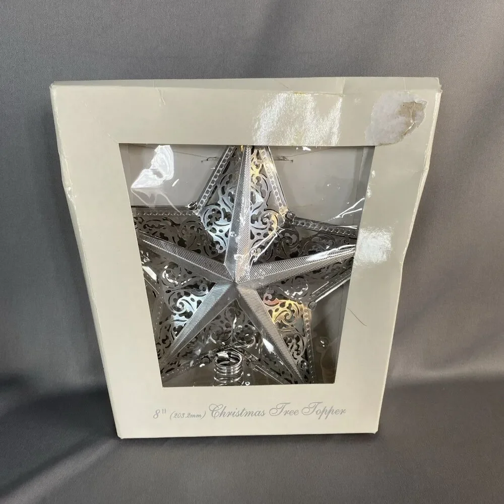 Metal Star Christmas Tree Topper Silver Filigree 8